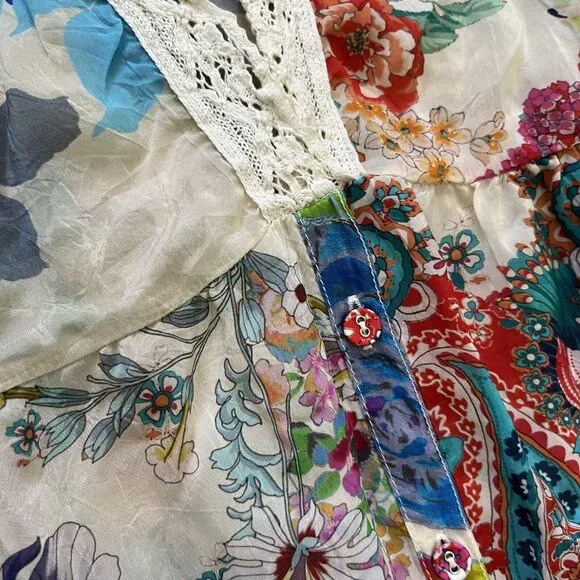 $445 NWOT Johnny Was MILANA Lace Trim FLORAL Maxi Dress Women Size S Long Sleeve